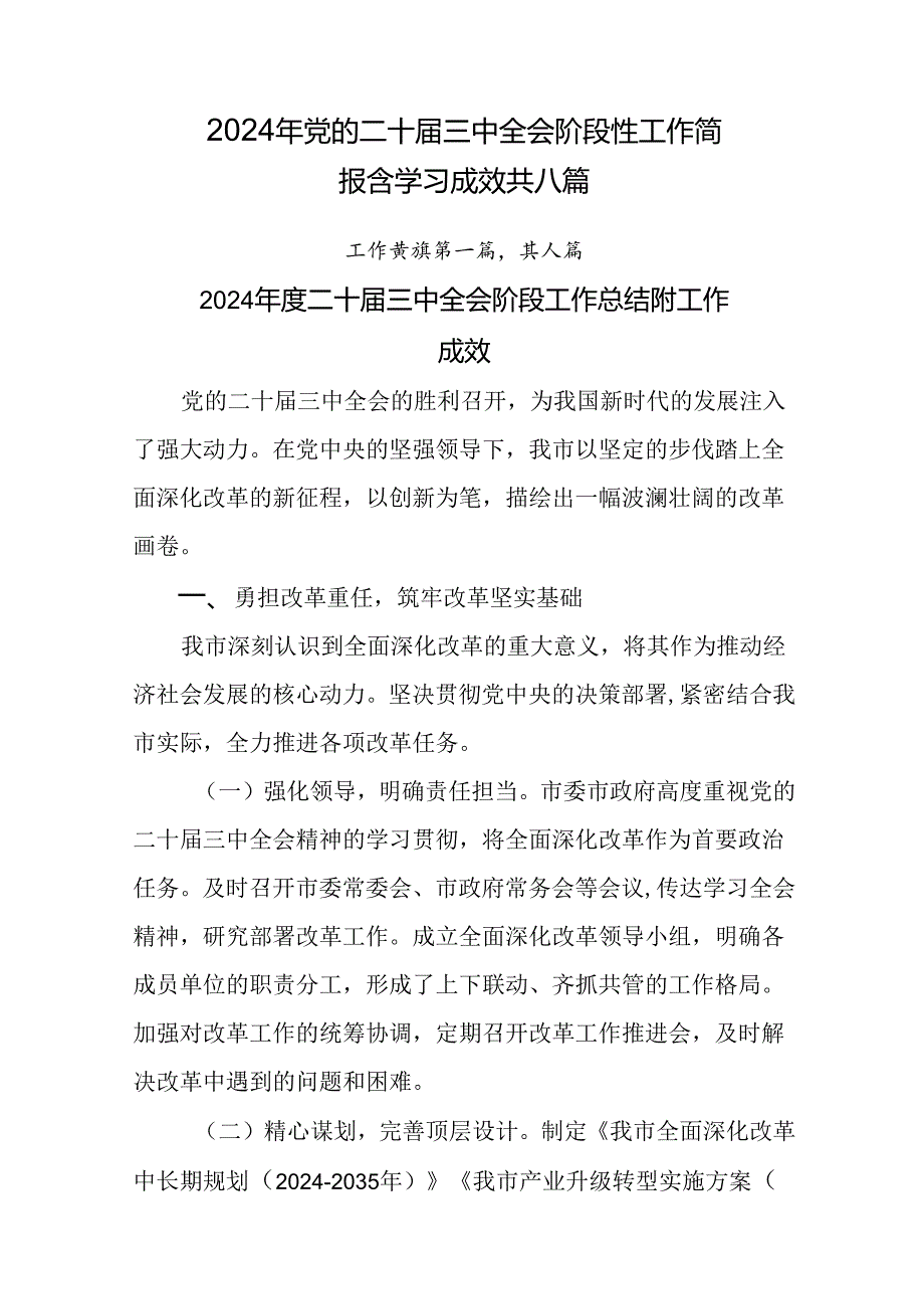 2024年党的二十三中全会阶段性工作简报含学习成效共八篇.docx_第1页