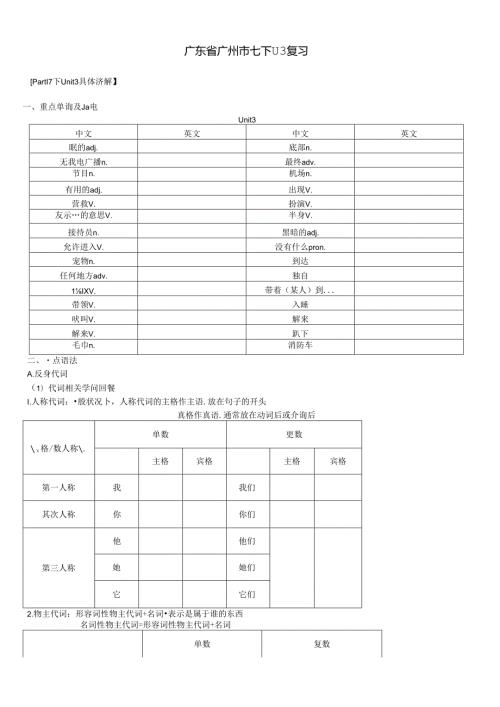广东省广州市牛津深圳版七年级下册Unit3系统复习.docx