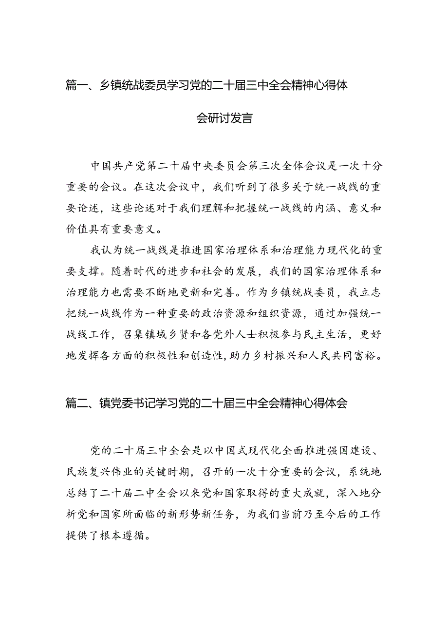 （11篇）乡镇统战委员学习党的二十三中全会精神心得体会研讨发言集合.docx_第2页