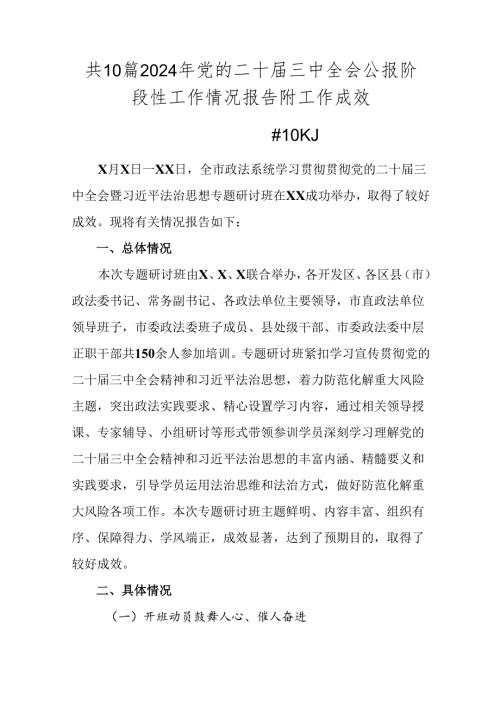 共10篇2024年党的二十三中全会公报阶段性工作情况报告附工作成效.docx