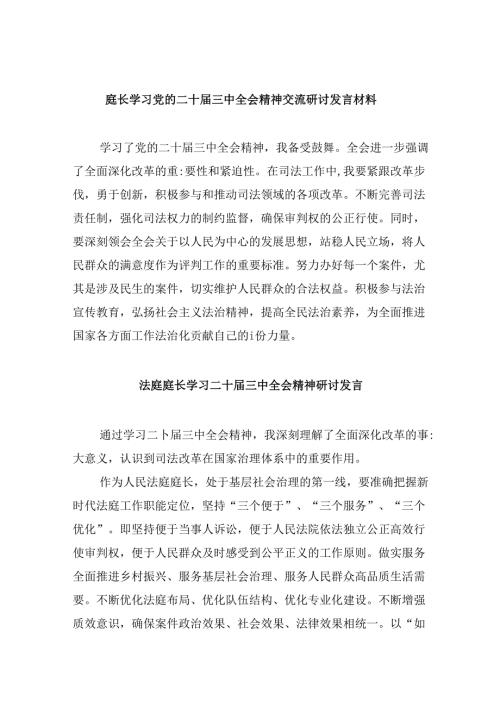 （11篇）庭长学习党的二十三中全会精神交流研讨发言材料汇编.docx