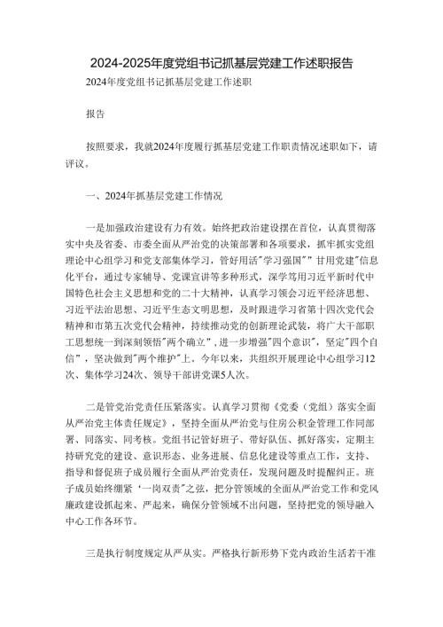 20242025党组书记抓基层党建工作述职报告.docx