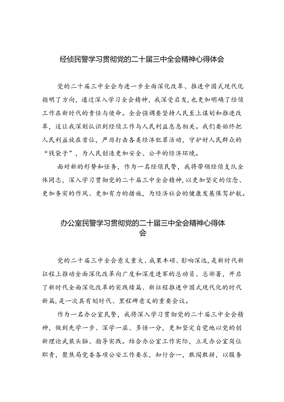 （9篇）经侦民警学习贯彻党的二十三中全会精神心得体会（最新版）.docx_第1页