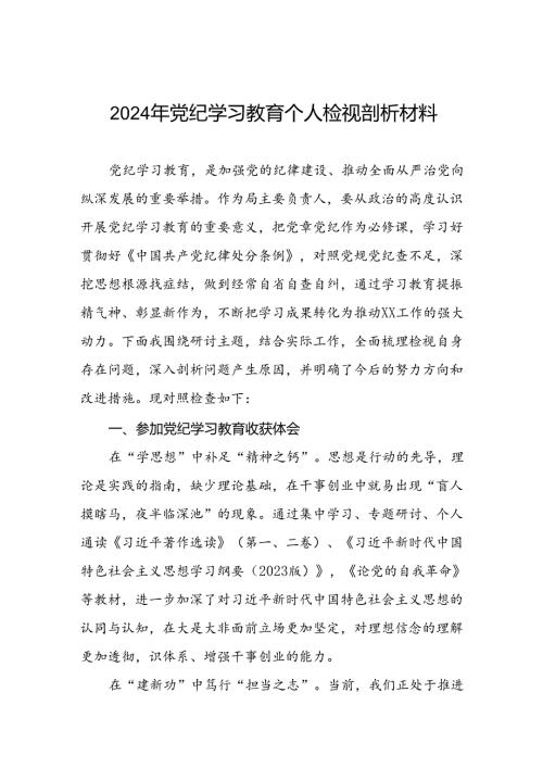 七篇重点查摆四个检视方面问题2024年党纪学习教育专题民主生活会个人对照检视检查发言材料.docx