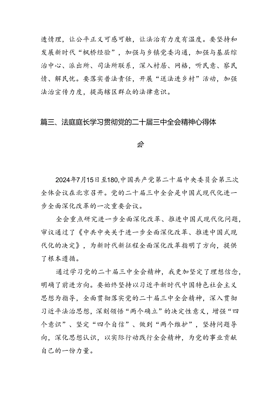 （10篇）庭长学习贯彻党的二十三中全会精神心得体会集锦.docx_第3页