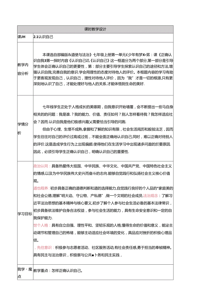 （2024年新改）部编版七年级上册道德与法治 《认识自己》教案.docx_第1页