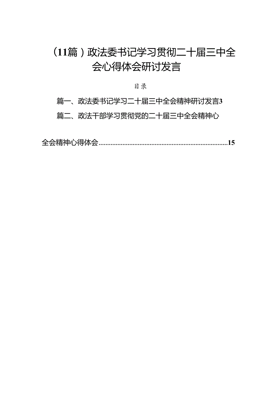 （11篇）政法委书记学习贯彻二十三中全会心得体会研讨发言.docx_第1页