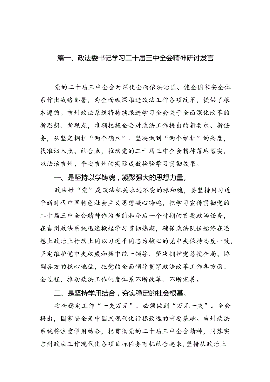 （11篇）政法委书记学习贯彻二十三中全会心得体会研讨发言.docx_第2页