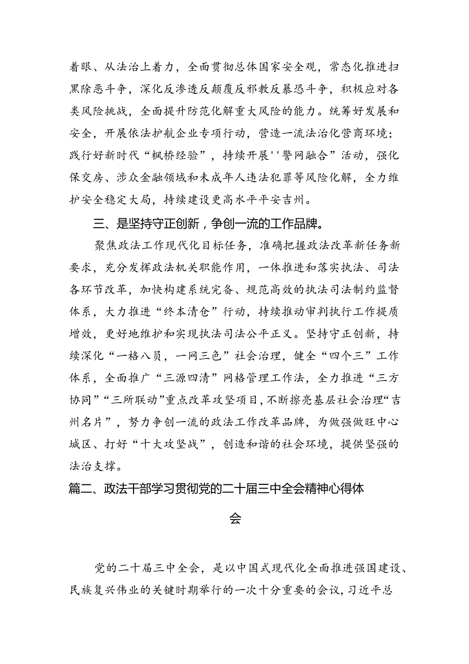 （11篇）政法委书记学习贯彻二十三中全会心得体会研讨发言.docx_第3页