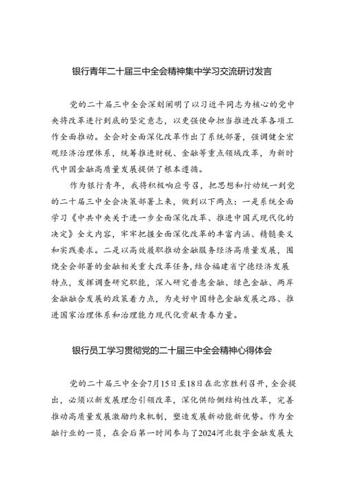 银行党委书记行长学习二十三中全会精神专题研讨材料8篇（精选）.docx