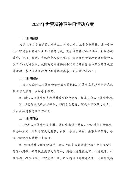 三篇社区关于开展2024年世界精神卫生日宣传活动方案.docx