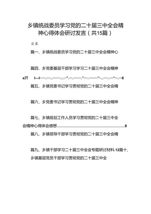 （15篇）乡镇统战委员学习党的二十三中全会精神心得体会研讨发言范文.docx