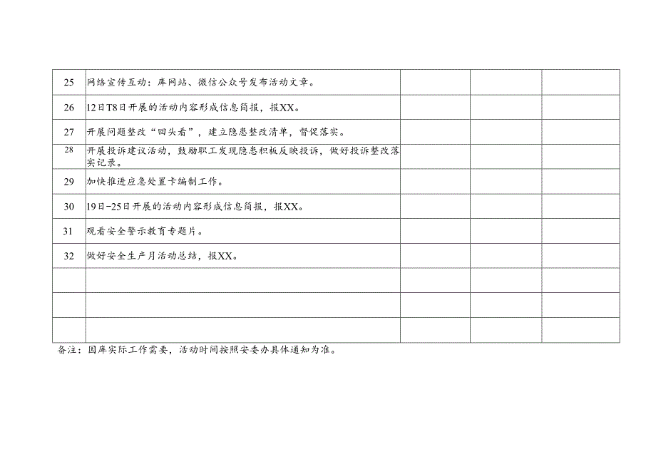 XX市XX粮食收储库202X年“安全…活动工作计划表（2024年）.docx_第3页