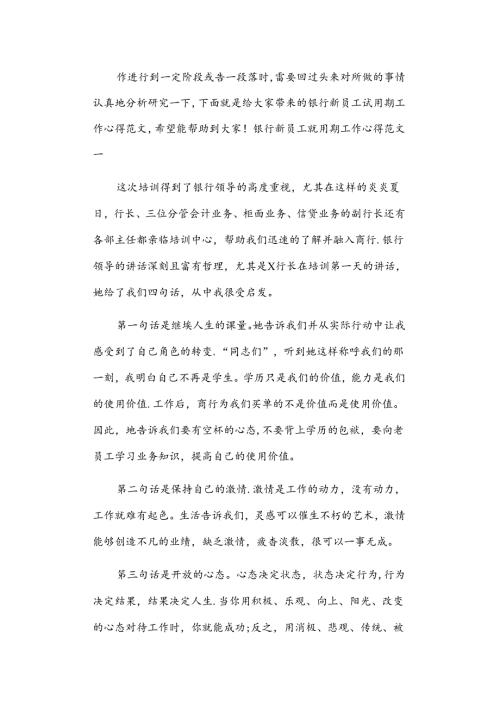 银行新员工试用期工作心得范文.docx