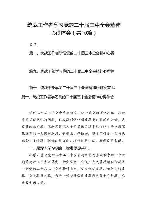 （10篇）统战工作者学习党的二十三中全会精神心得体会（最新版）.docx