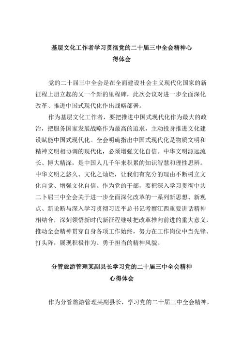 （9篇）基层文化工作者学习贯彻党的二十三中全会精神心得体会（精选）.docx