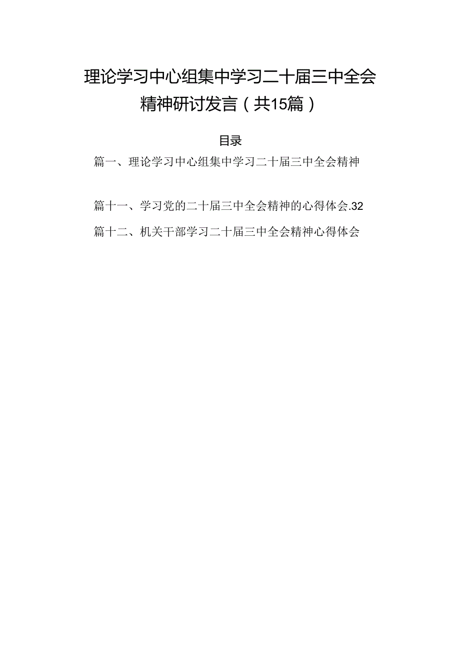 （15篇）理论学习中心组集中学习二十三中全会精神研讨发言集锦.docx_第1页