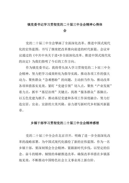 镇党委书记学习贯彻党的二十三中全会精神心得体会范文8篇（最新版）.docx