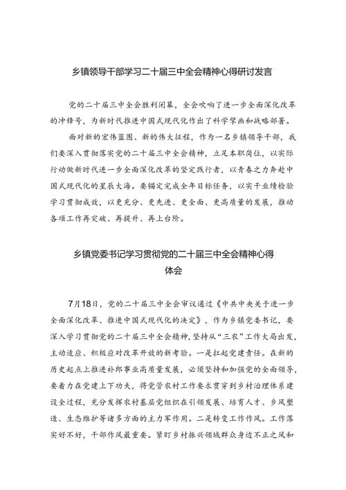 乡镇领导党员干部学习二十三中全会精神心得研讨发言9篇（精选）.docx