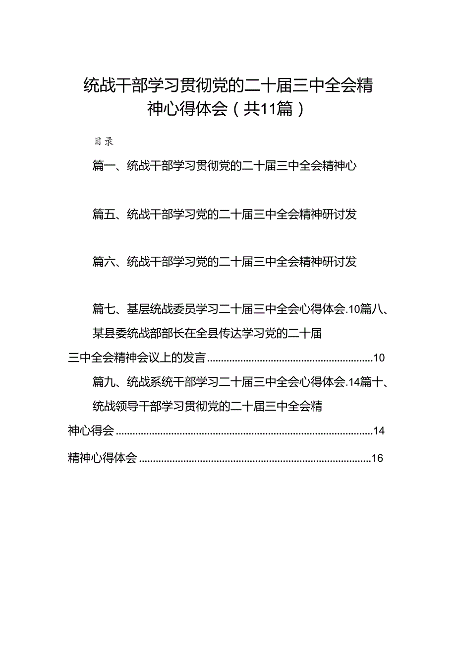 （11篇）统战干部学习贯彻党的二十三中全会精神心得体会（最新版）.docx_第1页