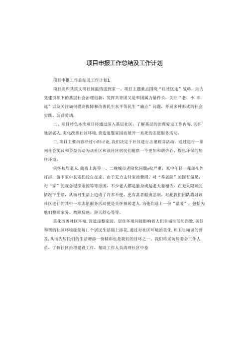 项目申报工作总结及工作计划.docx