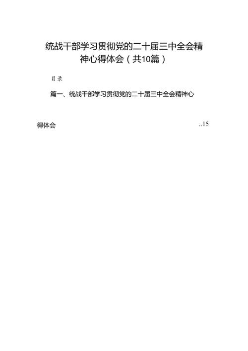 （10篇）统战干部学习贯彻党的二十三中全会精神心得体会范文.docx