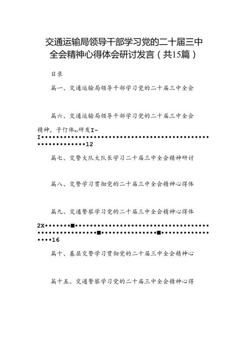 （15篇）交通运输局领导干部学习党的二十三中全会精神心得体会研讨发言（精编版）.docx