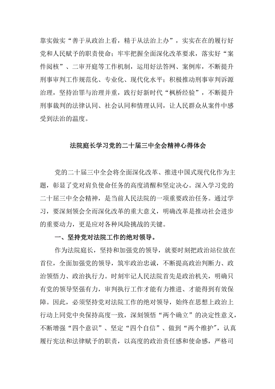 （11篇）法庭庭长学习贯彻党的二十三中全会精神心得体会集锦.docx_第2页