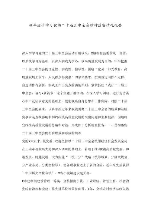 领导班子学习党的二十三中全会精神落实情况报告.docx