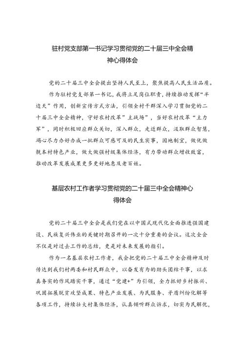 （9篇）驻村党支部第一书记学习贯彻党的二十三中全会精神心得体会（精选）.docx