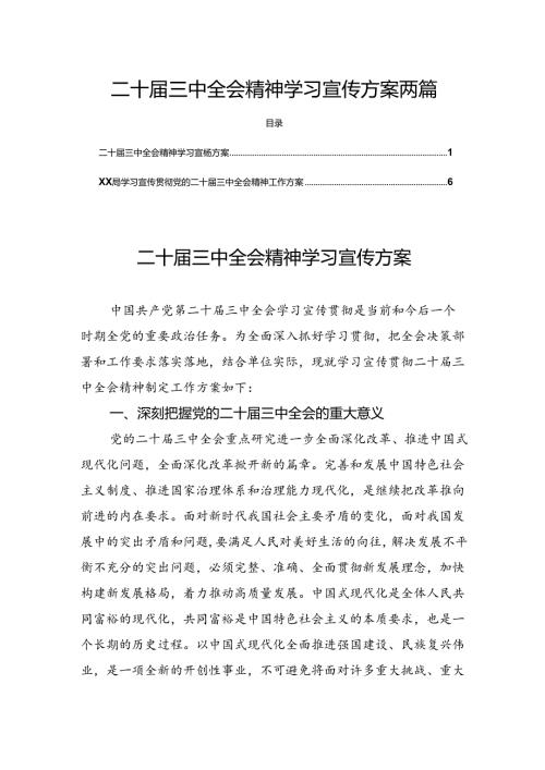 二十三中全会精神学习宣传方案 两篇.docx