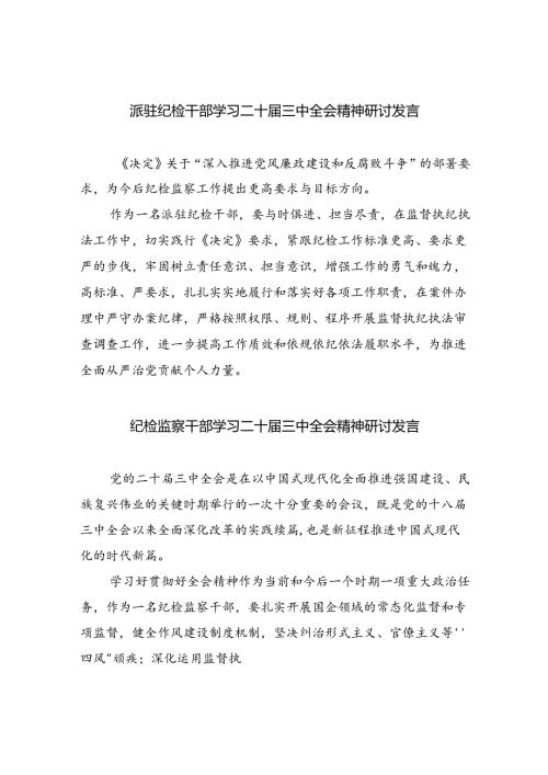 （9篇）派驻纪检干部学习二十三中全会精神研讨发言（精选）.docx