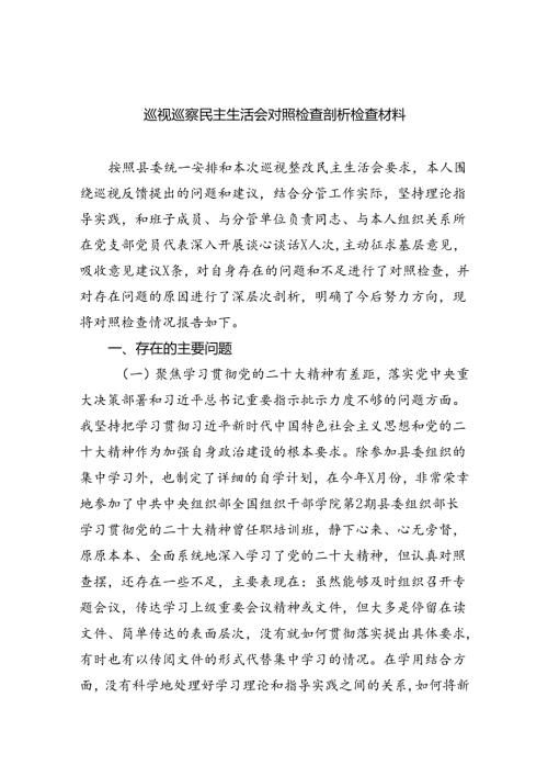 （10篇）巡视巡察民主生活会对照检查剖析检查材料最新精选版.docx