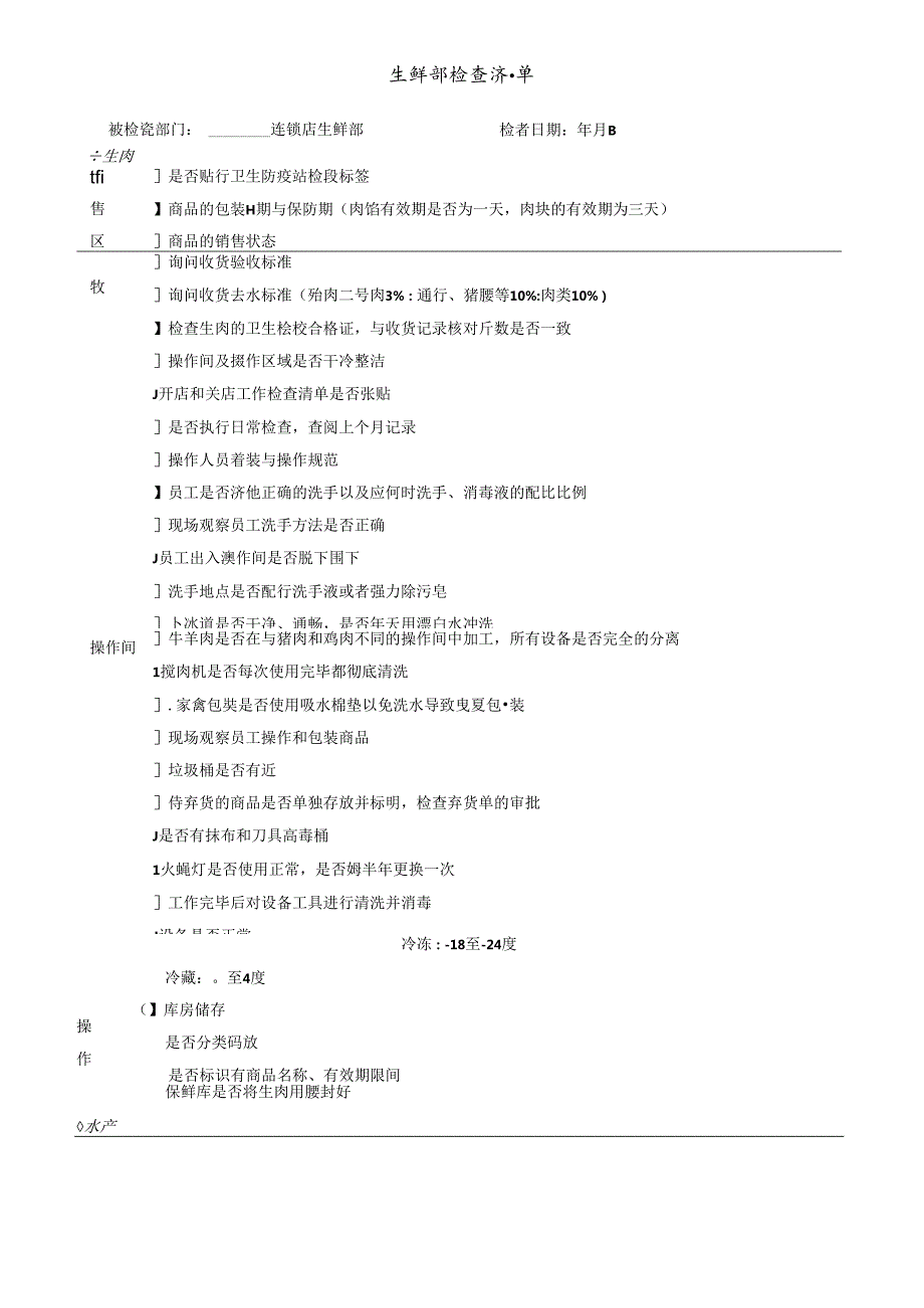 021.稽核清单生鲜部生鲜部检查清单(Doc 10).docx_第1页