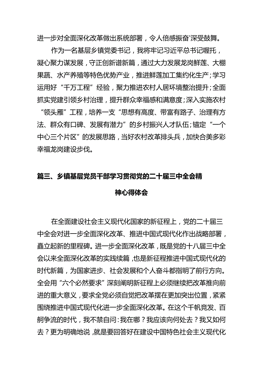乡镇党委书记学习贯彻党的二十三中全会精神心得体会精选（共10篇）.docx_第3页