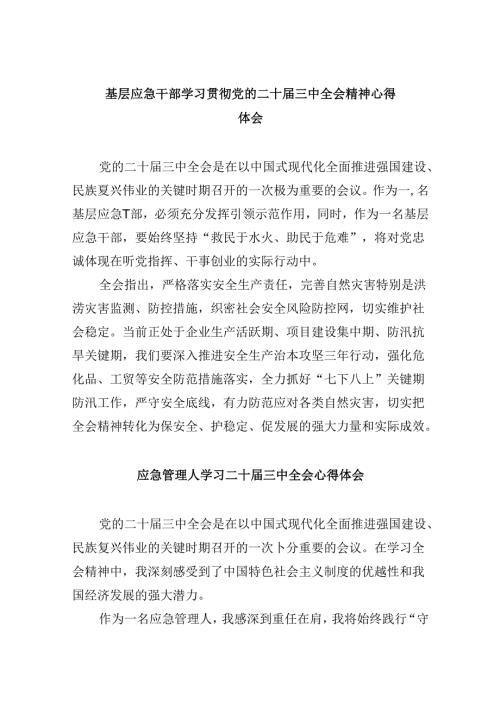 （9篇）基层应急干部学习贯彻党的二十三中全会精神心得体会（详细版）.docx