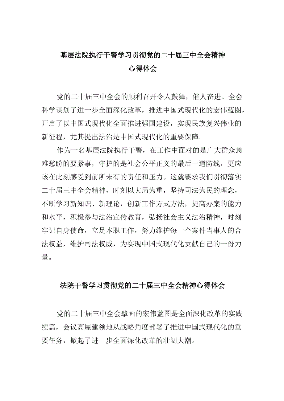 （12篇）基层法院执行干警学习贯彻党的二十三中全会精神心得体会（精选）.docx_第1页