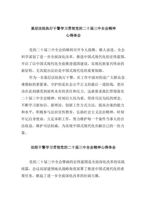（12篇）基层法院执行干警学习贯彻党的二十三中全会精神心得体会（精选）.docx