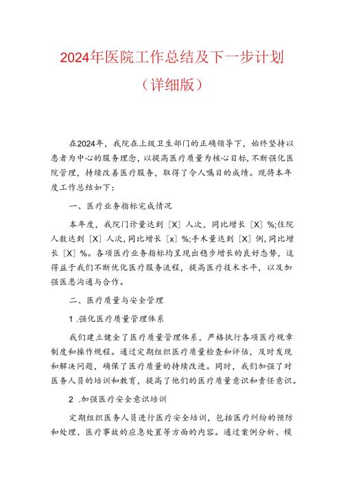 2024年医院工作总结及下一步计划（详细版） (2).docx