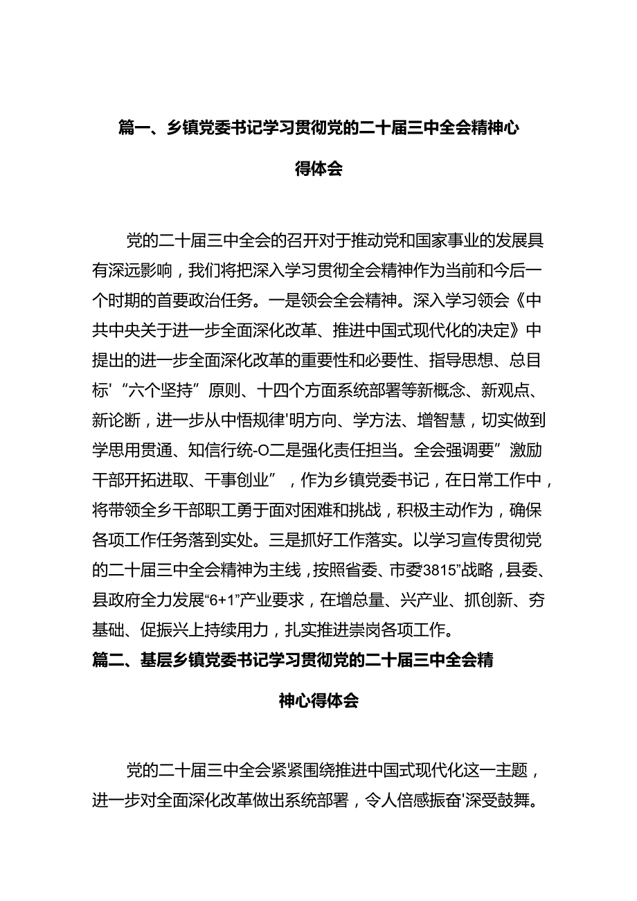乡镇党委书记学习贯彻党的二十三中全会精神心得体会 （汇编10份）.docx_第2页