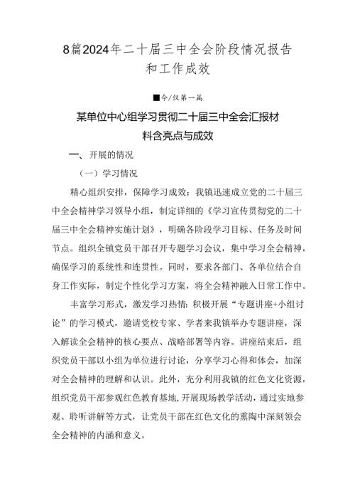 8篇2024年二十三中全会阶段情况报告和工作成效.docx