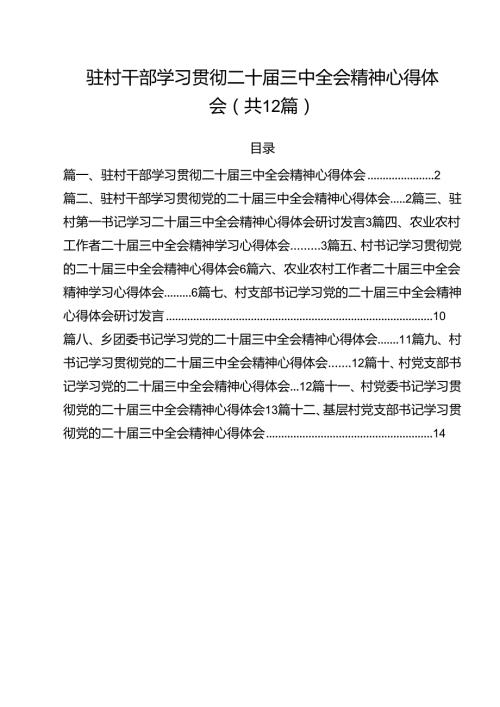 驻村干部学习贯彻二十三中全会精神心得体会(12篇集合).docx