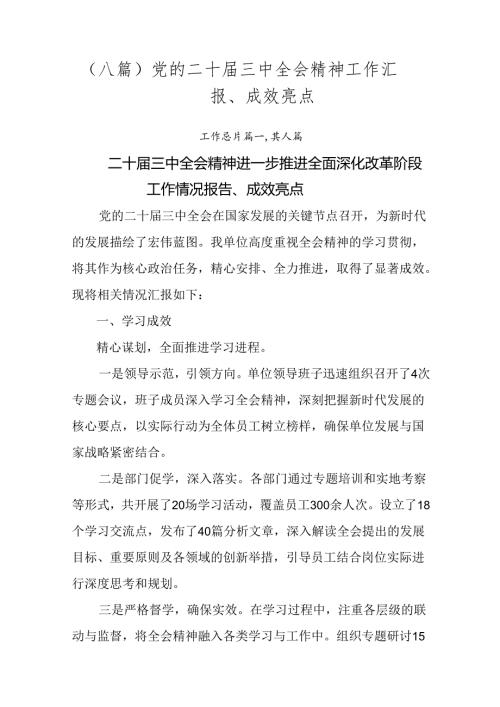 （八篇）党的二十三中全会精神工作汇报、成效亮点.docx
