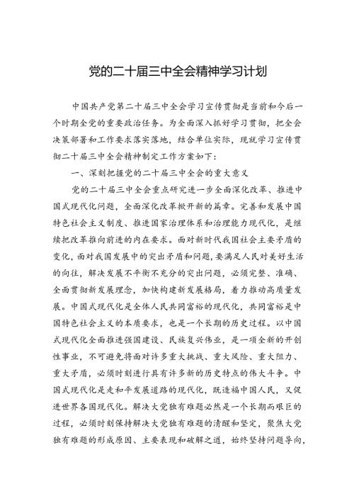 二十三中全会精神学习计划（文字版）.docx