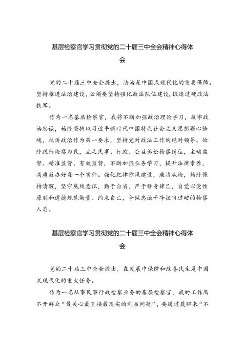 （9篇）基层检察官学习贯彻党的二十三中全会精神心得体会范文精选.docx