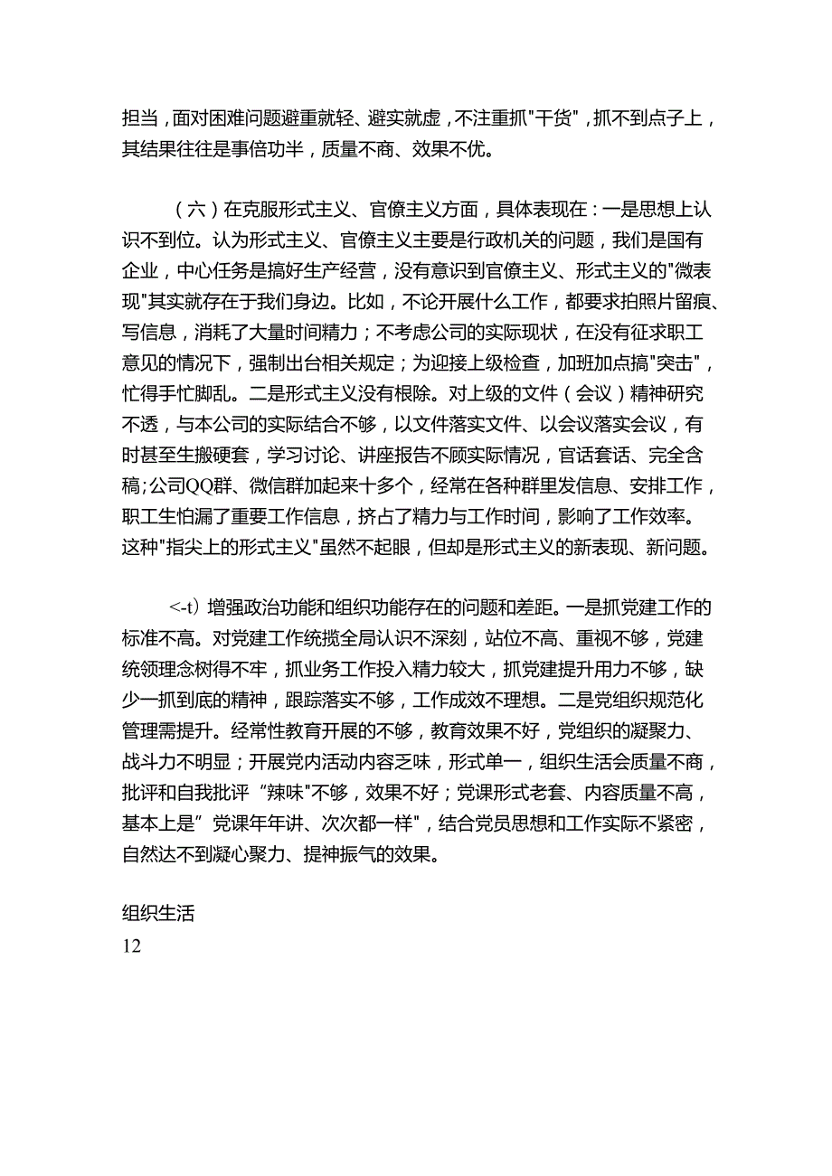 国企公司党支部20242025组织生活会班子对照检查材料.docx_第3页