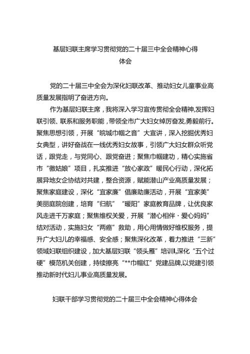 基层妇联主席学习贯彻党的二十三中全会精神心得体会8篇（精选版）.docx