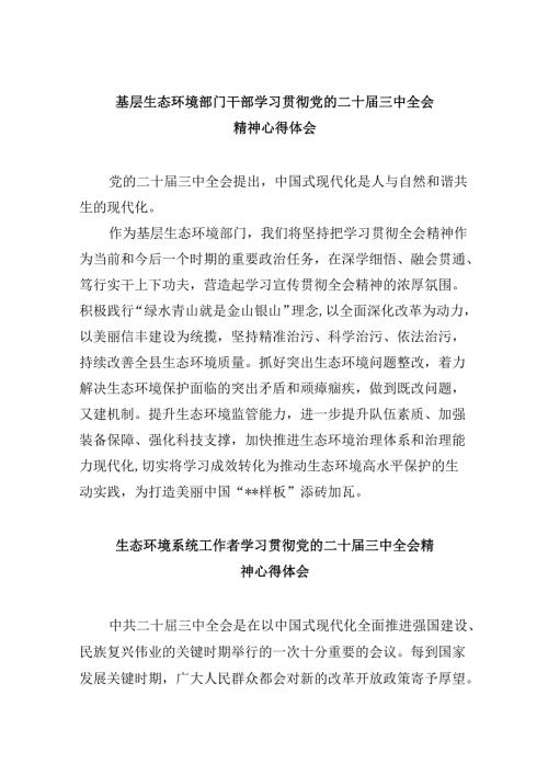 （9篇）基层生态环境部门干部学习贯彻党的二十三中全会精神心得体会（详细版）.docx