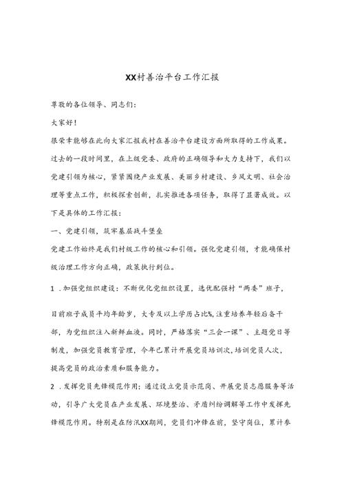 XX村善治平台工作汇报.docx