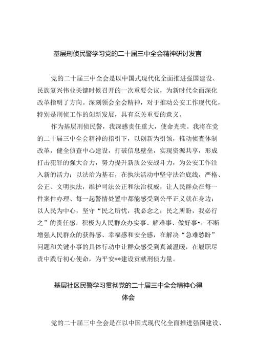 （9篇）基层刑侦民警学习党的二十三中全会精神研讨发言范文.docx